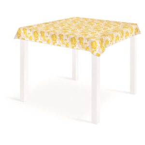Yellow Floral Disposable Linen-Feel Tablecloth