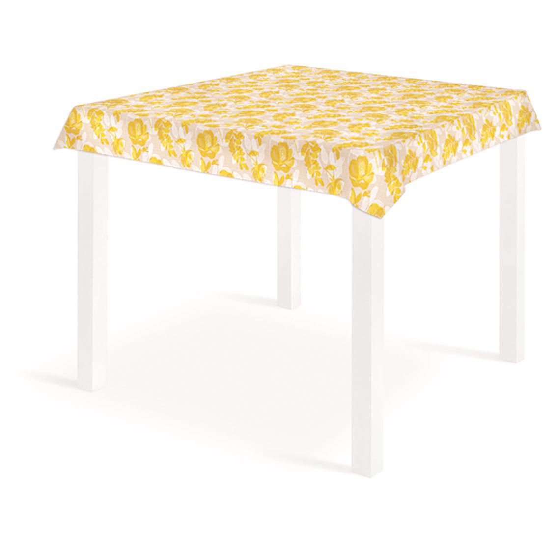 Yellow Floral Disposable Linen-Feel Tablecloth