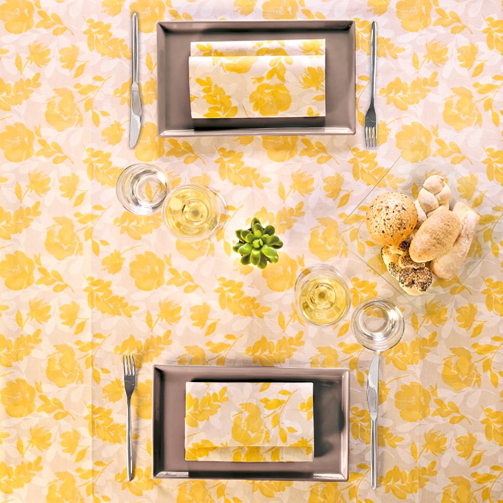 Yellow Floral Disposable Linen-Feel Tablecloth - Image 2